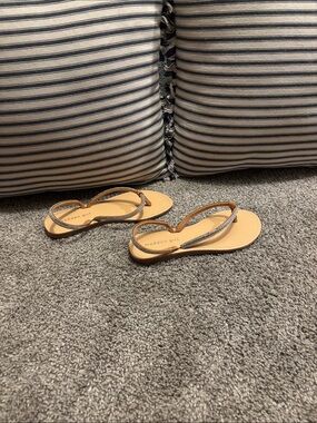 Madden Girl tan sandals with metallic braided strap